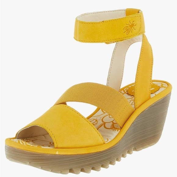 Fly London Yesk Shoes EU 38 Yellow Leather Sandals Womens Ankle Strap US 7.5-8 - Picture 1 of 10